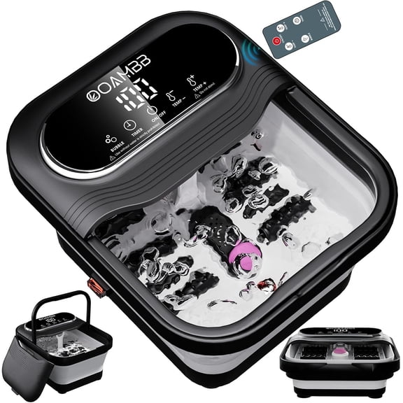 Collapsible Foot Spa with Heat Bubble and Temperature Control Remote XL Touch Screen and Massage Rollers Foot Soaking Tub Pedicure Spa