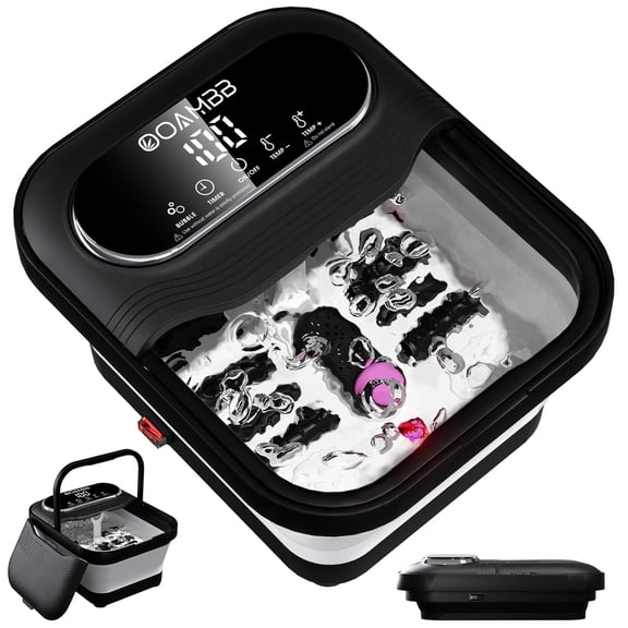 Collapsible Foot Spa with Heat, Bubbles, Temperature Control, Touch Screen, and Massage Rollers, Black