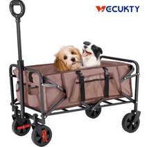 Collapsible Camping Wagon, Vecukty Portable Foldable Wagon Cart with All Terrain Solid Wheels, Folding Utility Grocery Wagon with 150lbs, Brown