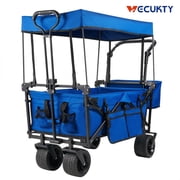 VECUKTY Collapsible Garden Wagon Cart with Removable Canopy Blue