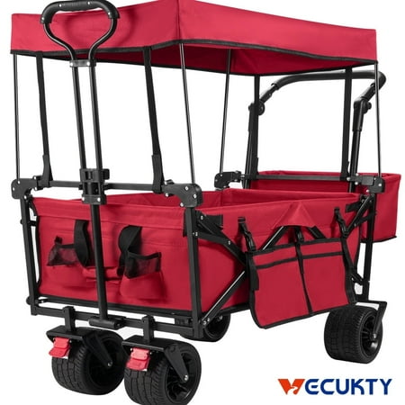 VECUKTY Foldable Wagon – Heavy-Duty Cart with Removable Canopy