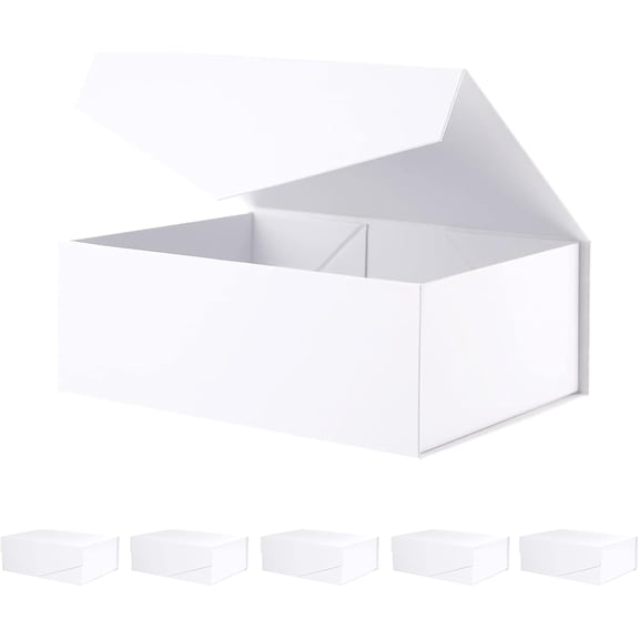 Collapsible Gift Boxes with Magnetic Lids Matte White 10.5 x 7.7 x 3.8 Inches Pack of 6
