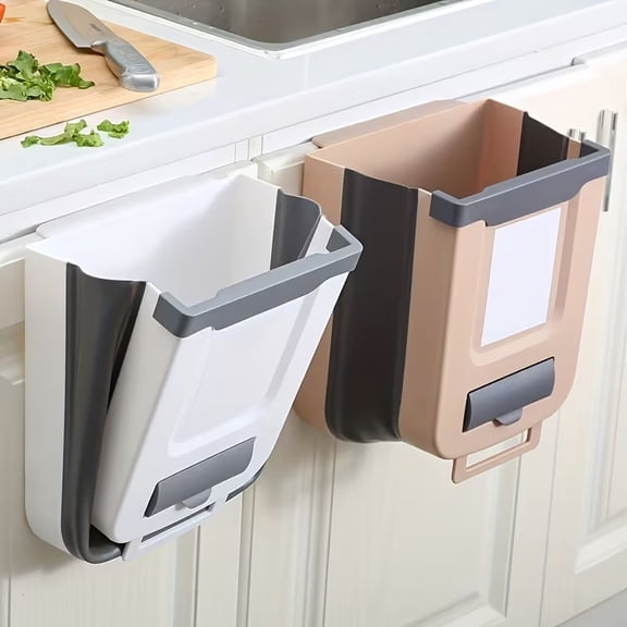 Collapsible Grey Trash Bin - Space-Saving Wall-Mounted Garbage Storage for Kitchen and Car