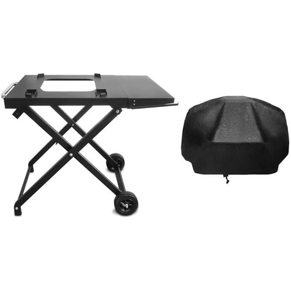 Collapsible Grill Stand and Cover Fits Ninja Outdoor XSKSTAND for Woodfire OG701 OG751 (OG700 Series) Grills with Side Shelf, Tissue Holder, Side Handle, Heavy Duty Steel Foldable Stand