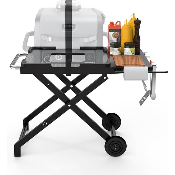 Collapsible Grill Stand for Ninja Woodfire OG701 OG800 OG900 Series & OO101 Pizza Oven Grill,Outdoor Table Cart with Side Shelf for Ninja XSKSTAND XSKUNSTAND Woodfire OG 700 Series,Foldable