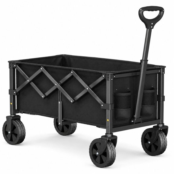 Collapsible Grocery Wagon Cart, 300 lbs Capacity, 30.3" Long, Black, Carbon Steel and Oxford Fabric, Foldable Utility Cart