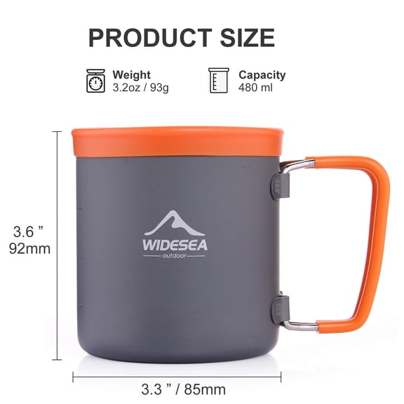Collapsible Handle Coffee Mug for Travel Hiking Camping 480ml Aluminum