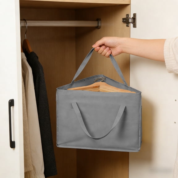 Collapsible Hanger Organizer - 13.39x13.39x13.39in Foldable Closet Storage with Handle, Portable Hanger Caddy for Travel and Home, Triangular Corner Space Saver Rack