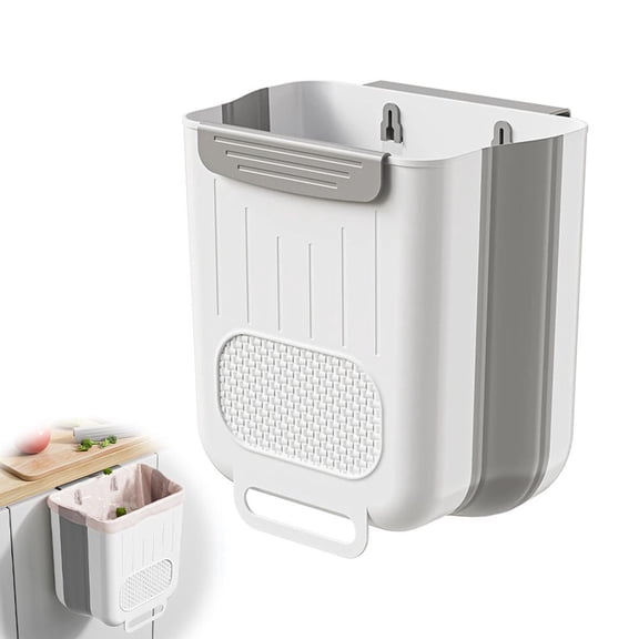 Collapsible Hanging Trash Can - 6L Kitchen Cabinet Door Bin, Space Saving Foldable Garbage Container with Universal Hook for Home Organization