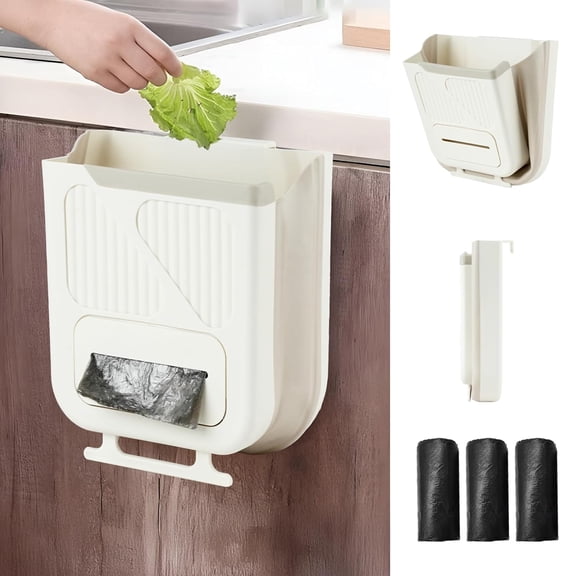 Collapsible Hanging Trash Can, Compost Bin Kitchen with 300pcs of Garbage Bags, 2.4 Gallon Plastic Folding Garbage Bin for Cabinet/RV/Camping/Bedroom
