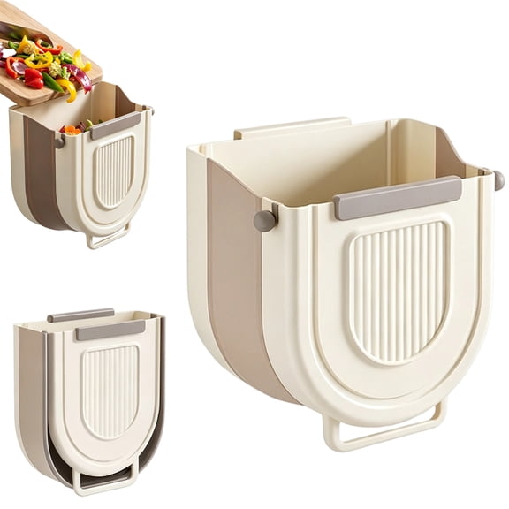 Collapsible Hanging Trash Can, Foldable Kitchen Trash Can, Wall Mounted Folding Bin for Peels Waste Recycling