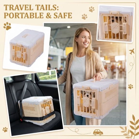 Collapsible Hard-Sided Cat Carrier - Portable Plastic Pet Crate for Travel, Vet Visits & Camping, Breathable Folding Pet Travel Carrier for Small Dogs & Cats Under 13 lbs(E)