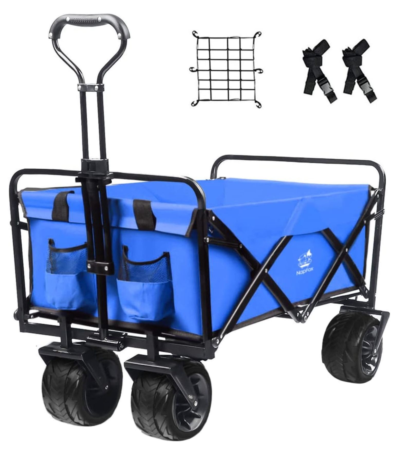 Collapsible Heavy Duty Folding Wagon Cart Utility with All Beach Wheels Adjustable Handle Large