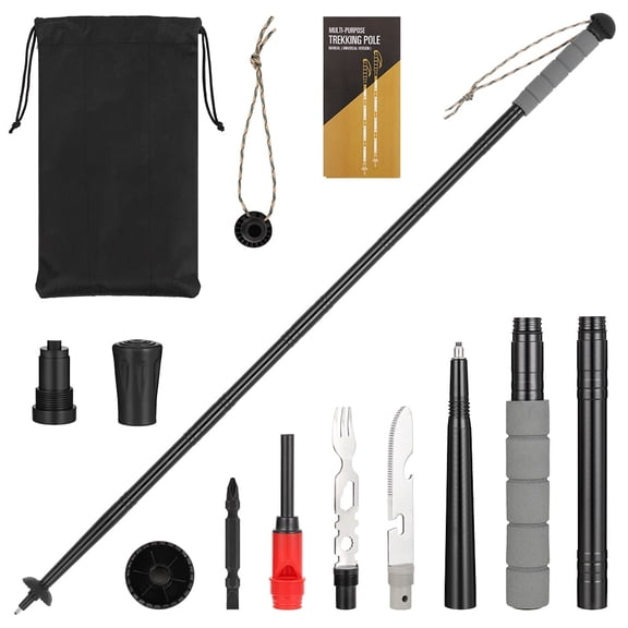 Collapsible Hiking Trekking Pole, Lightweight Aluminum Multitool Retractable Walking Stick for Outdoor Adventures Camping, Adjustable Length Detachable Gear