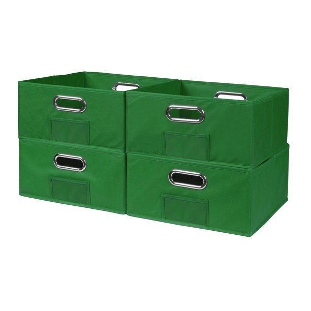 Collapsible Home Storage Set of 4 Foldable Fabric Low Storage Bins Green