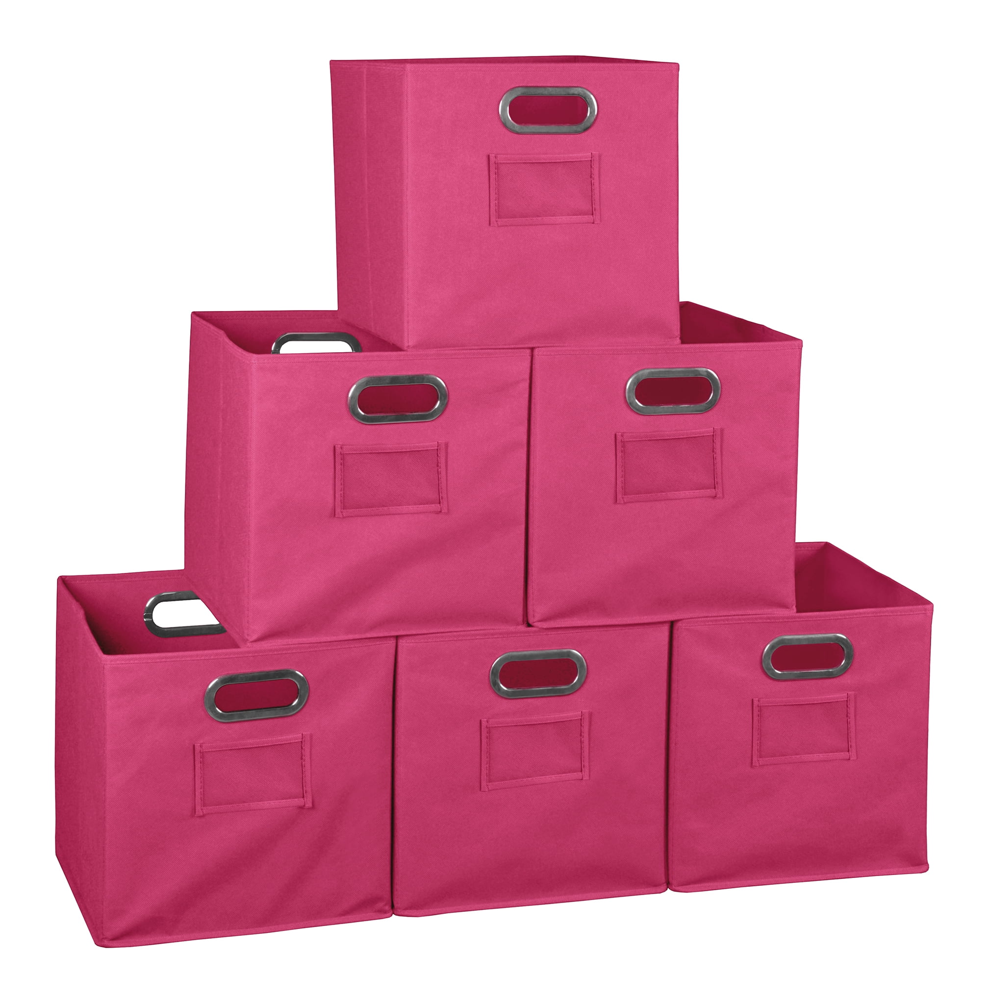 Collapsible Home Storage Set of 6 Foldable Fabric Storage Bins Pink