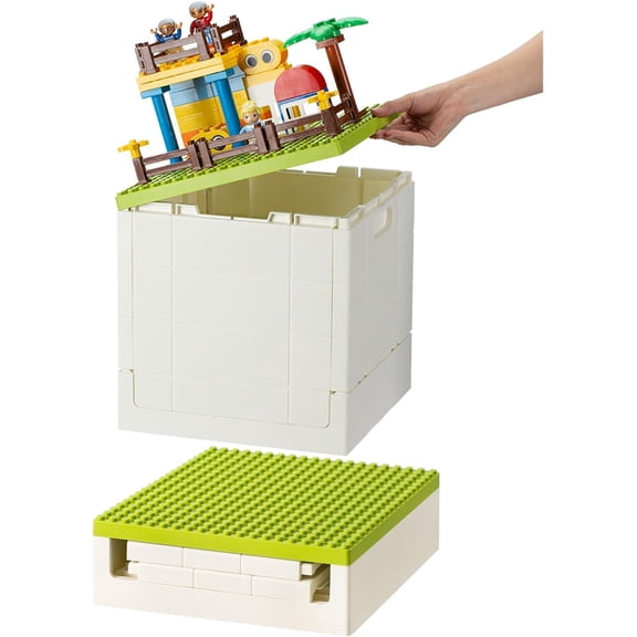 Collapsible Kids Storage Box with Building Base for Lego Duplo Blocks 26 Qt Green
