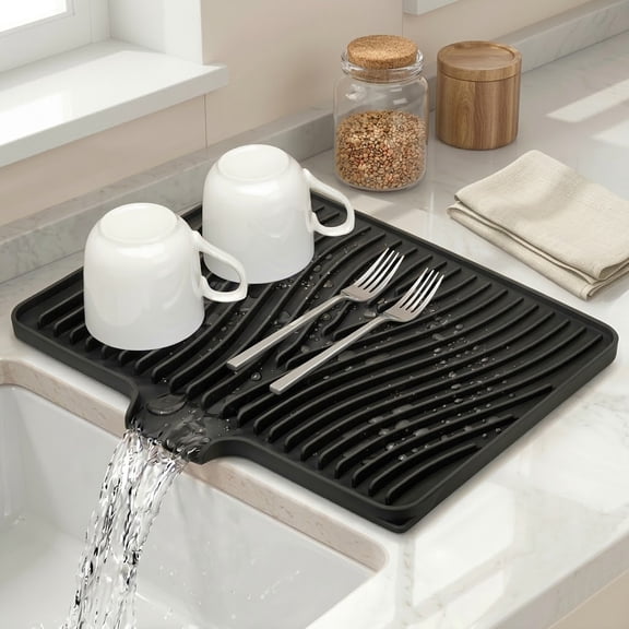Collapsible Kitchen Drying Mat,Drain board Mat 15.8" x 13", Wave Design, Non-Slip Silicone Dish Drainer, Space-Saving, Easy to Clean for Dishes, Glasses, and Kitchen Tools