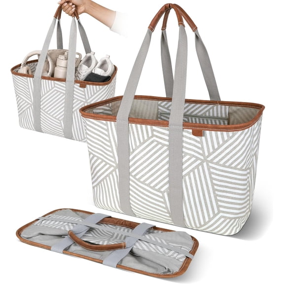 Collapsible LUXE Tote, 30L Foldable Grocery Shopping Bag, Reusable