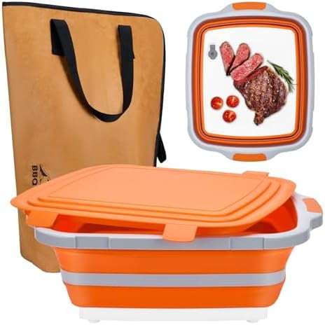 Collapsible Large BBQ Prep Tub & BBQ Resting Bag, Portable Smoking BBQ Blanket Prep Bucket for Resting Meat, Meal Prep, Marinating, 3in1 Foldable Meat Prep Tub Cutting Board with Locking Lid$$Storage