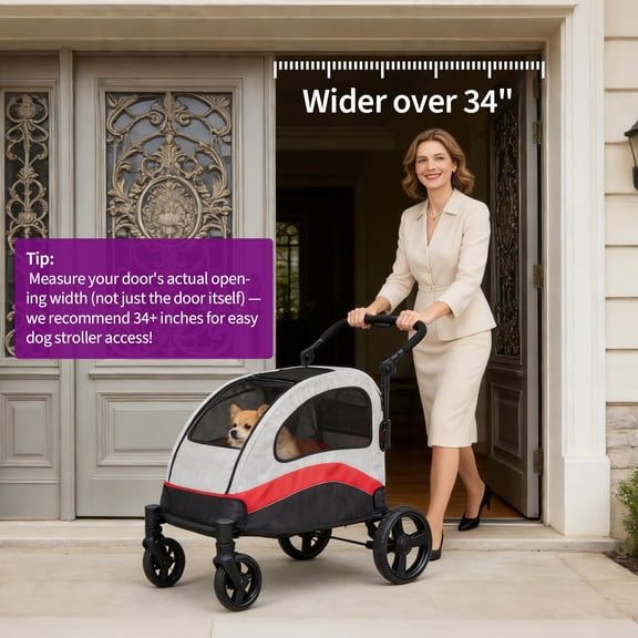 Collapsible Large Dog Stroller Wagon – 360° Swivel Wheels – Adjustable Handle – Spacious Storage Pocket – Breathable, Portable for Medium & Large Dogs up to 160 lbs