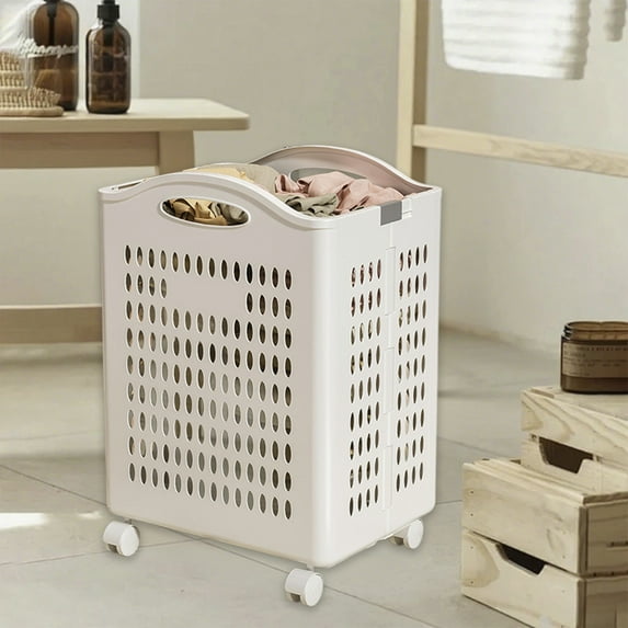 Collapsible Large Laundry Hamper, Cebalnir Plastic Laundry Basket with Wheels, Suitable for Bathroom, Bedroom, Dorm Room and Laundry Room, Basket with Handle