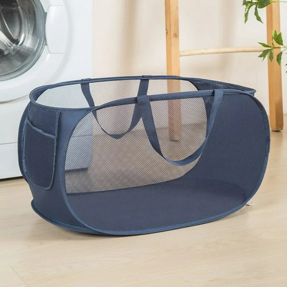 Collapsible Laundry Basket Dirty Clothes Basket Household  Folding Laundry Basket Durable Mesh Laundry Hamper With Side Pocket