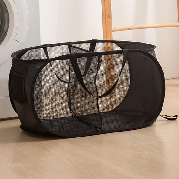 Collapsible Laundry Basket Foldable Pop-Up Mesh Hamper with Compartments and Handles Breathable Clothes Organizer Two Grids