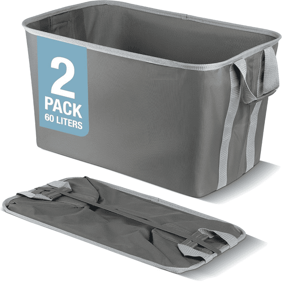 Collapsible Laundry Basket Hamper - Shadow Stone Gray 2-Pack 60L - Space Saving Storage Organizer with Handles Foldable Home Organization