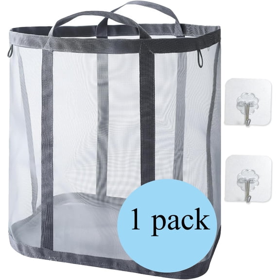 Collapsible Laundry Basket, Mesh Bag with Handles, Foldable Laundry Bag, Breathable Folding Beach Bag,Space-saving Tote Bags for Laundry, Bathroom, Dorm or Travel (Gray, 45L)