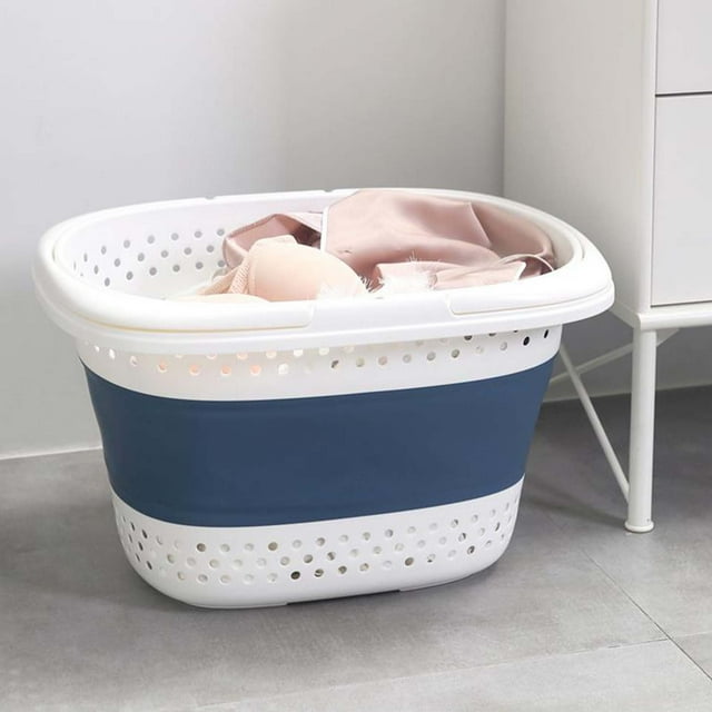 Collapsible Plastic Laundry Basket, Portable Washing Tub With Handle ...