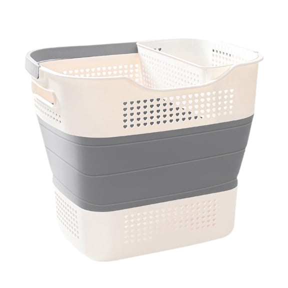 Foldable Laundry Basket with Handles, Collapsible Plastic Laundry Hamper for Clothes Storage, Grey