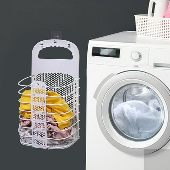 Collapsible Laundry Hamper Wall Hanging Basket, Foldable Dirty Clothes Storage Organizer with Breathable Mesh, Space Saving Wall Mounted Laundry Bag for Bathroom Bedroom Door, Portable Washing Bin