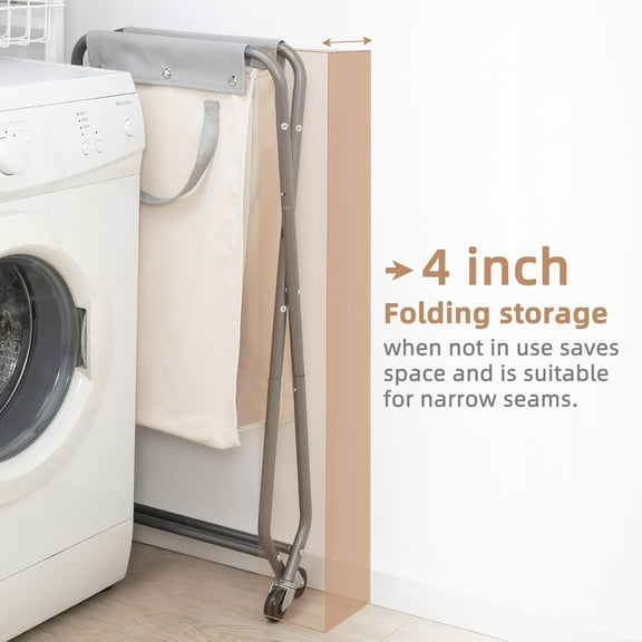 Collapsible Laundry Hamper with Wheels, Rolling Laundry Basket, Heavy Duty Laundry Sorter with Removable, Folding X Frame Laundry Organizer Cart for Easy to Store, 1 Section