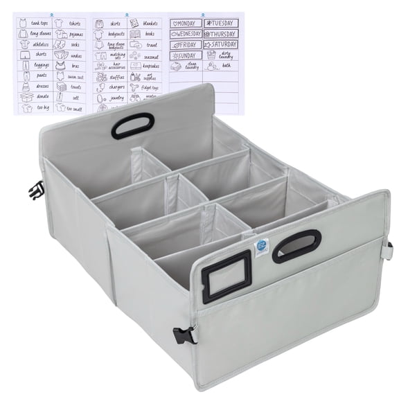 Collapsible Laundry Hamper and Clothes Organizer with 8 Storage Bins, 16 Label Holders, Gray