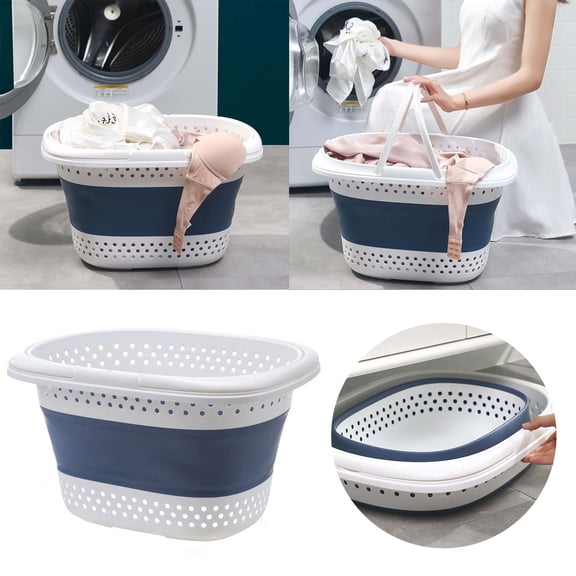 Collapsible Laundry Plastic Foldable Up Laundry Hamper Portable Washing Tub With Handle Space Saving Storage Container66823