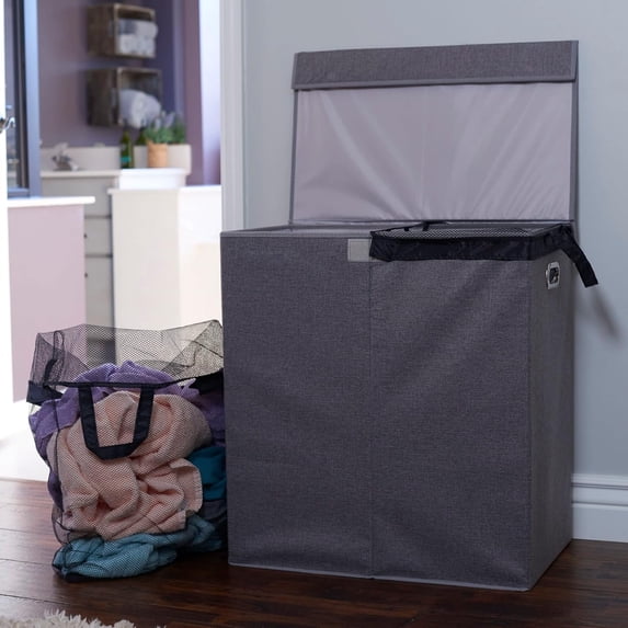 Collapsible Laundry Sorter with Lid, Gray