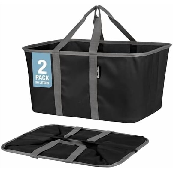 Collapsible Laundry Tote - Midnight Black Shadow Gray 2-Pack 50L - Foldable Storage Organization Container for Clothes Laundry Room Storage