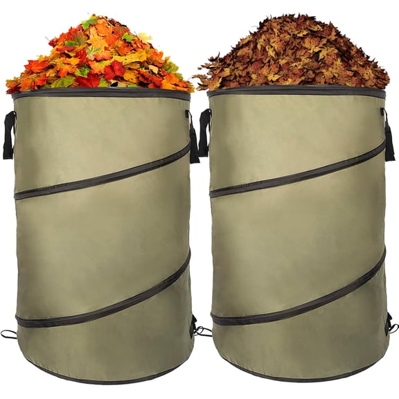 Collapsible Lawn and Leaf Bag Pop-Up Trash Can/Recycle Bin Leaf Bag Outdoor Leaf Bin, 30 Gallon Collapsible Garden Bag for Lawn Yard Garden Camping with Handle(2 Pack)