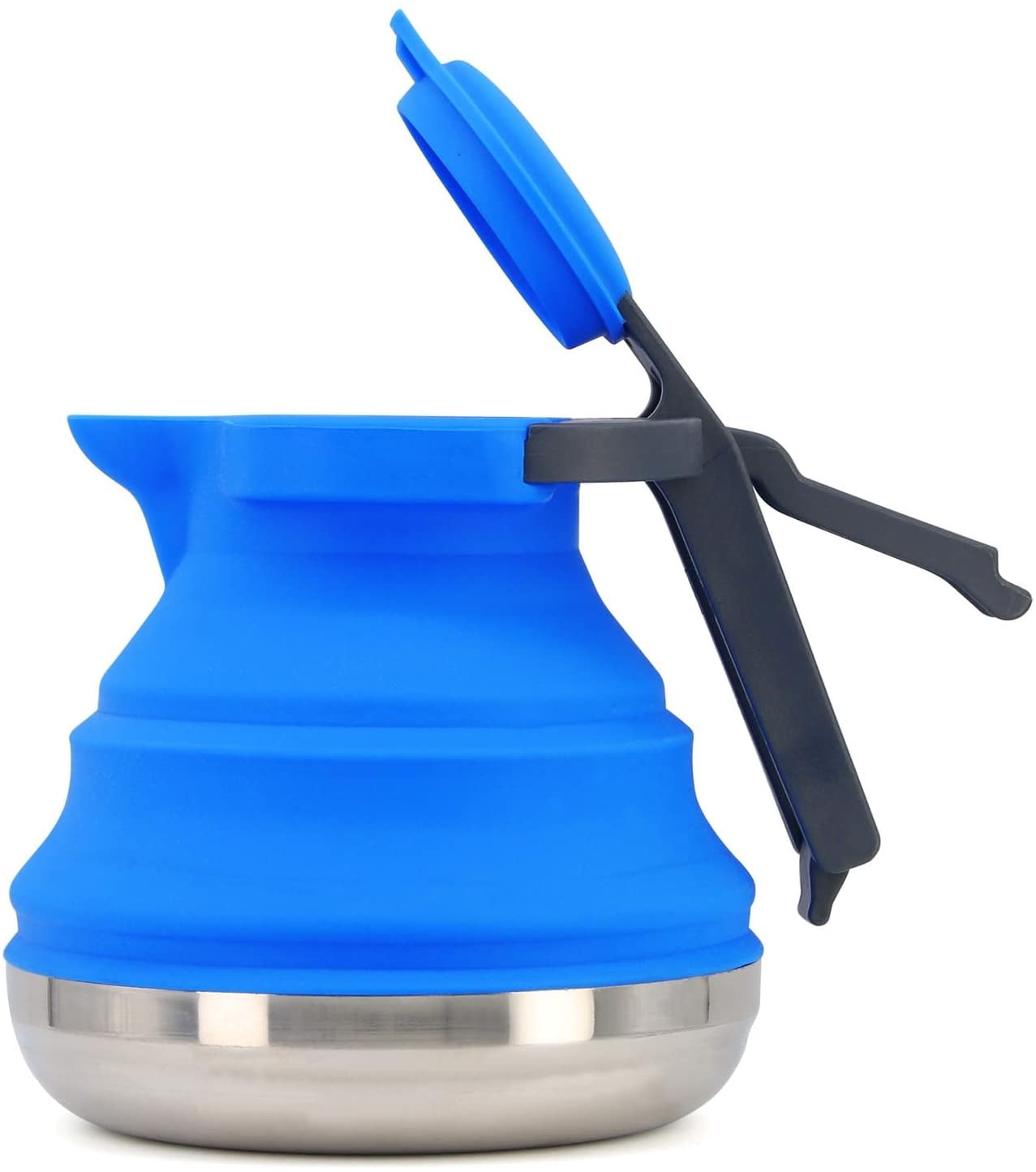 collapsible silicone outdoor camping kettle Collapsible Light Camping Kettle for Hiking Travel & Outdoor use Foldable  42 Ounce Capacity-Blue