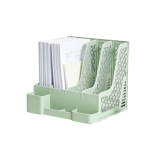 Collapsible Magazine File Holder with 4 Vertical Compartments Foldable Binder Holder for Desk Binder Storage Organizer Plastic Magazine Holders for Shelf,Green