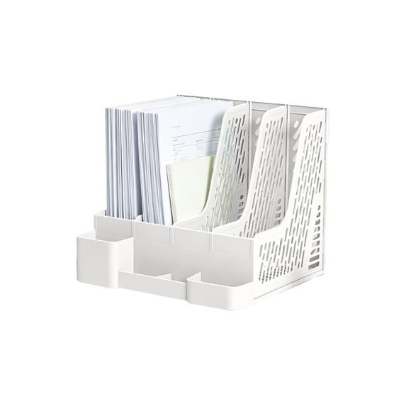 Collapsible Magazine File Holder with 4 Vertical Compartments Foldable Binder Holder for Desk Binder Storage Organizer Plastic Magazine Holders for Shelf,White