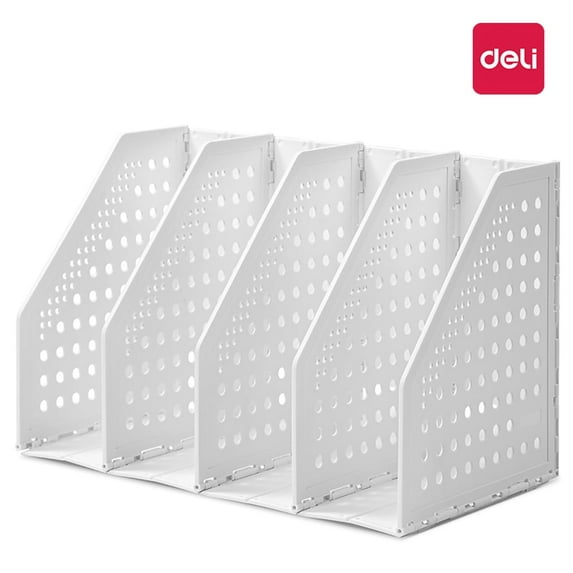 Deli Collapsible Magazine File Holder 4 Vertical Compartment Binder Holder, White