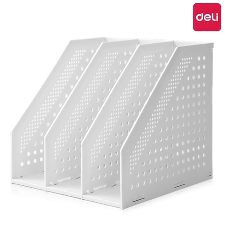 Deli Collapsible Magazine File Holder Magazine Rack Desk Organizer,3 Vertical Compartments,White