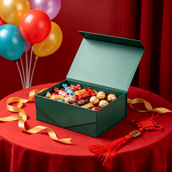 Collapsible Magnetic Lid Gift Box in Glossy Dark Green for All Occasions 9x6.5x3.8 Inches