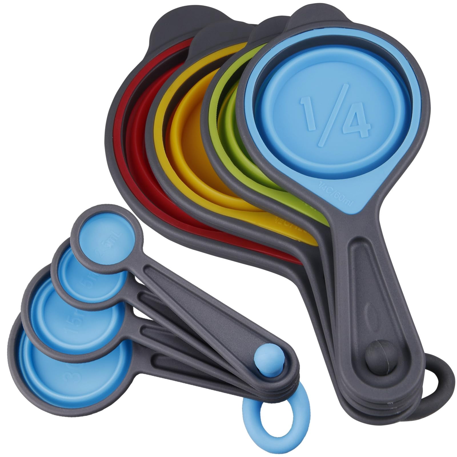 Collapsible Measuring Cups & Spoons Set 8 Piece Engraved Silicone ...