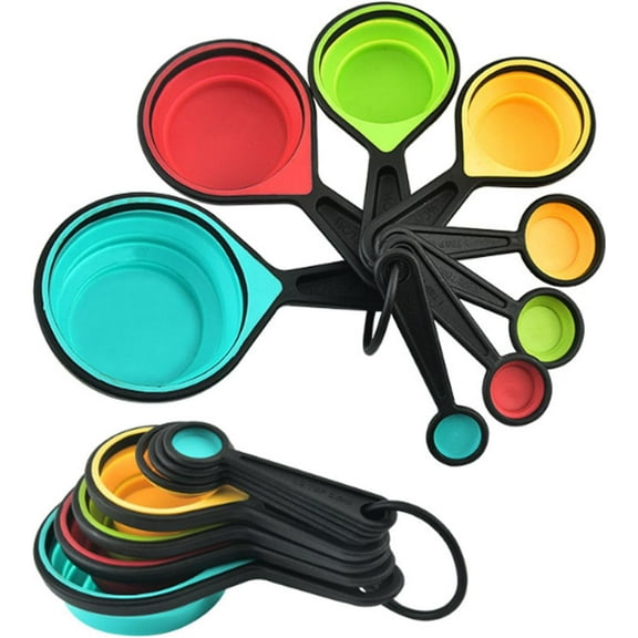 8pcs Collapsible Silicone Measuring Cups and Spoons Set Adjustable Measuring Cup Camper Kitchen Accessories Measure Cups and Spoons Set