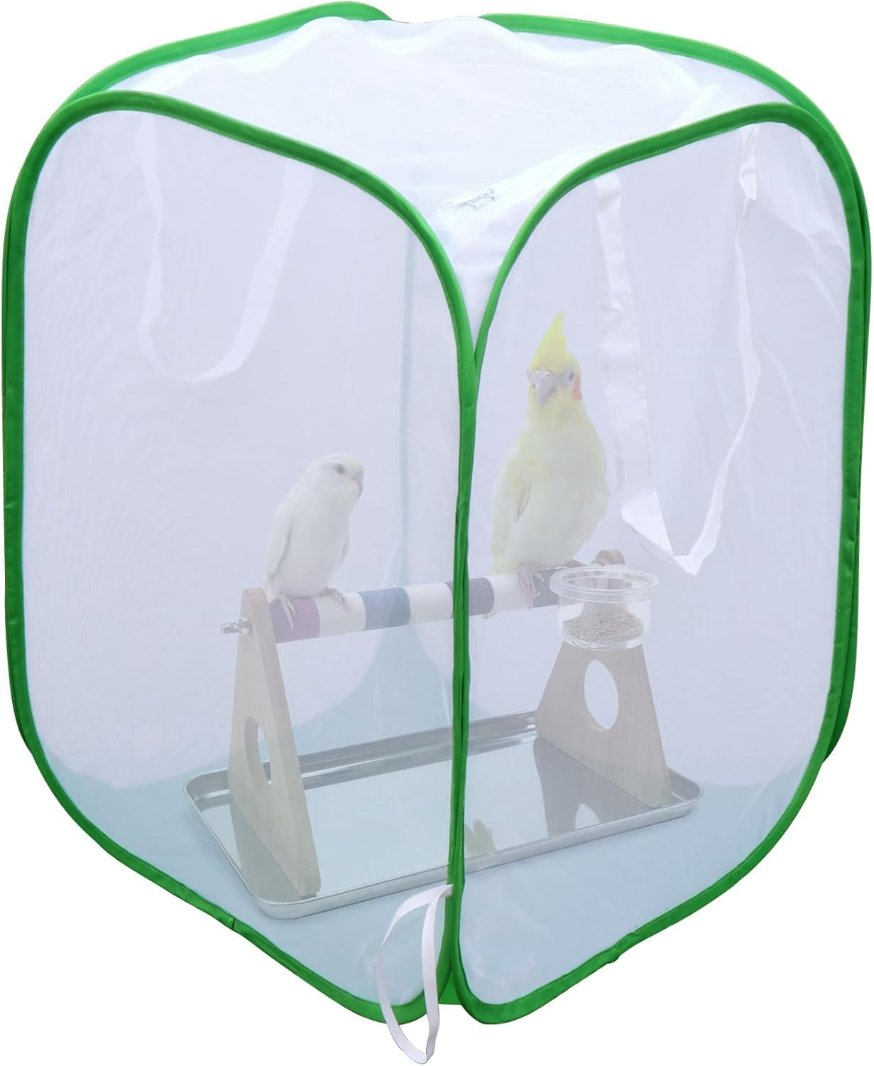 Collapsible Mesh Bird Cage for Song Bird, Seed Catcher White, Large Parakeet Cages, Pop-Up Design, 18 x 46 Inches