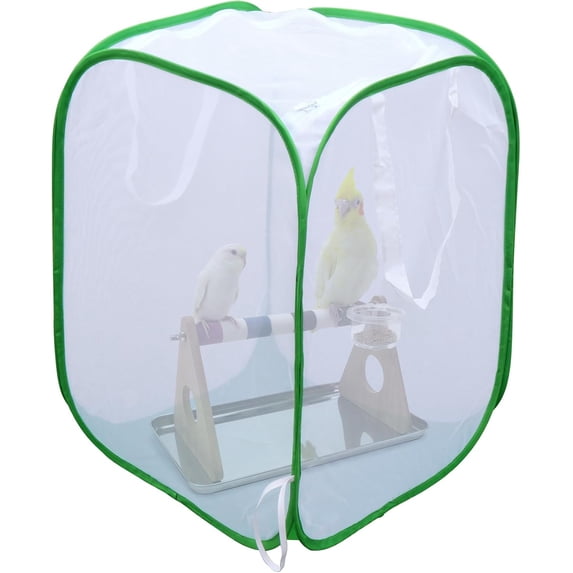 Collapsible Mesh Bird Cage for Song Bird, Seed Catcher White, Large Parakeet Cages, Pop-Up Design, 18 x 46 Inches -
