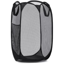 Collapsible Mesh Pop Up Laundry Baskets with Wide Opening and Side Pocket – Laundry Hamper, Breathable, Sturdy, Foldable, and Space-Saving Design for Clothes and Storage (Black)
